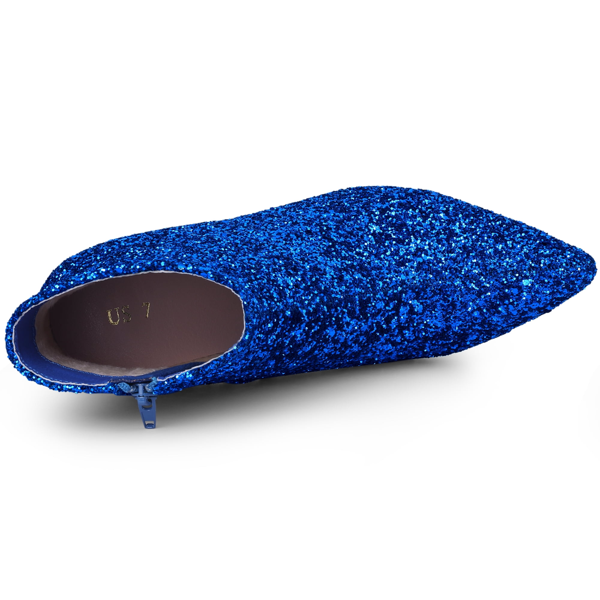 DARING DIVA Glitter Pointed Toe Chunky Heel Ankle Boots Royal Blue 7