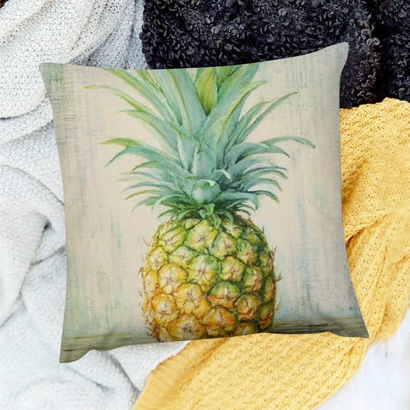 Creowell Pineapple Throw Pillow Cover 100% Linen for Home Sofa Couch 18x18in