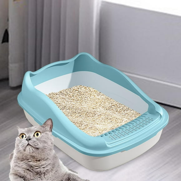 Open Top Cats Litter Pan Cage Accessories Bedpan Pets Litter Tray Potty Toilet for Bunny, Hamsters, Small Animals, Small Medium Cats Blue 36.9X29.3X16CM