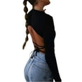 thumbnail image 4 of Gureui Women's Spring Autumn Slim Knitwear Solid Color Long Sleeve Backless Tie Up Tops, 4 of 6