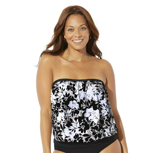 Swimsuits All Women's Size Bandeau Blouson Tankini Top Neutral - Walmart.com