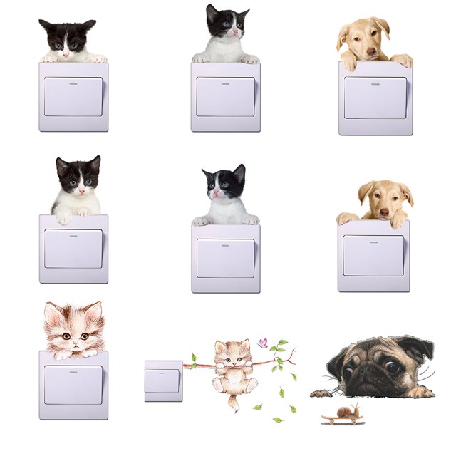 Gwong Decoración hogareña Animales lindos para perros gato de pared extraíble pegatina de la pared de la casa de los niños de la decoración de la decoración Gwong 96767