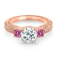 thumbnail image 2 of Gem Stone King 18K Rose Gold Plated Silver White Topaz Pink Moissanite and White Moissanite Engagement Ring for Women (2.19 Cttw, Gemstone November Birthstone, Round 7MM and 4MM, Size 9), 2 of 3