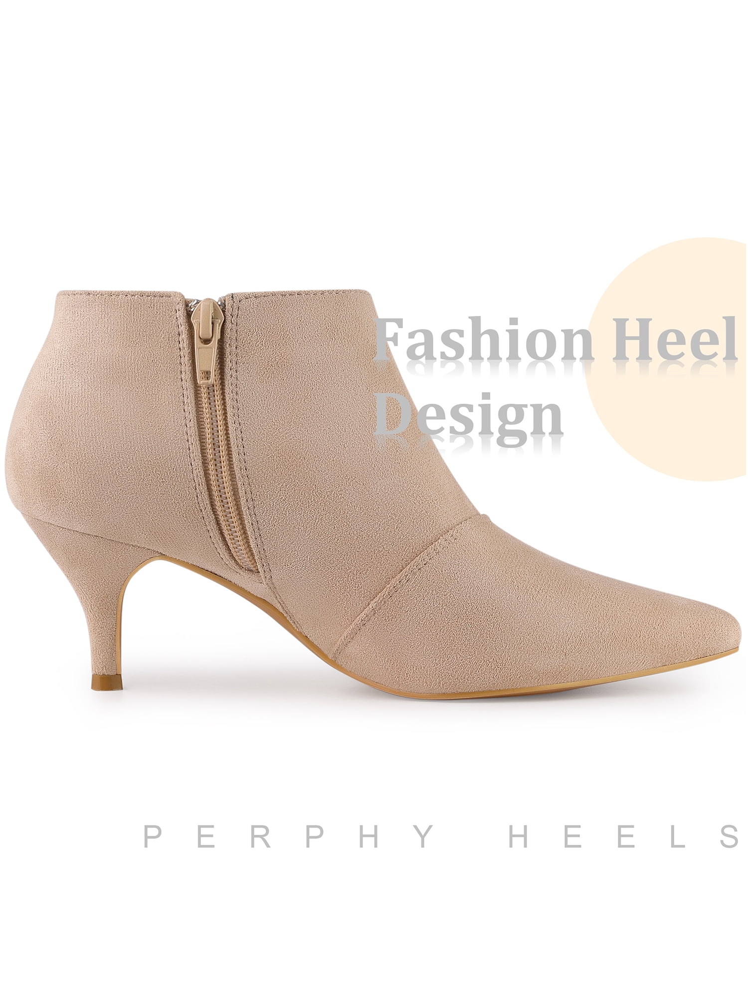 Unique Bargains Pointed Toe Cutout Kitten Heels Ankle Boots for Women Nude 7.5