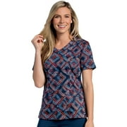 Clearance Landau Women's Rounded V-Neck Geometric Print Tunic Scrub Top