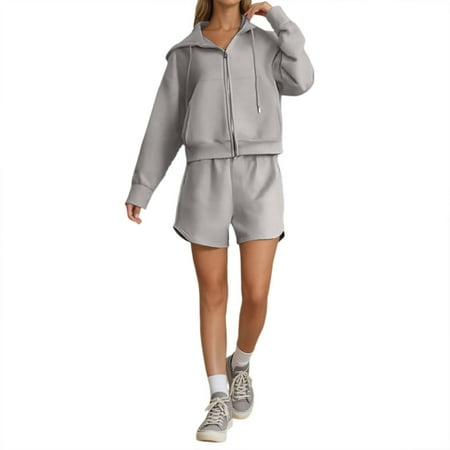 MDUKONU Women s 2 Piece Short Set Comfy Elegant Work From Home Light Gray S