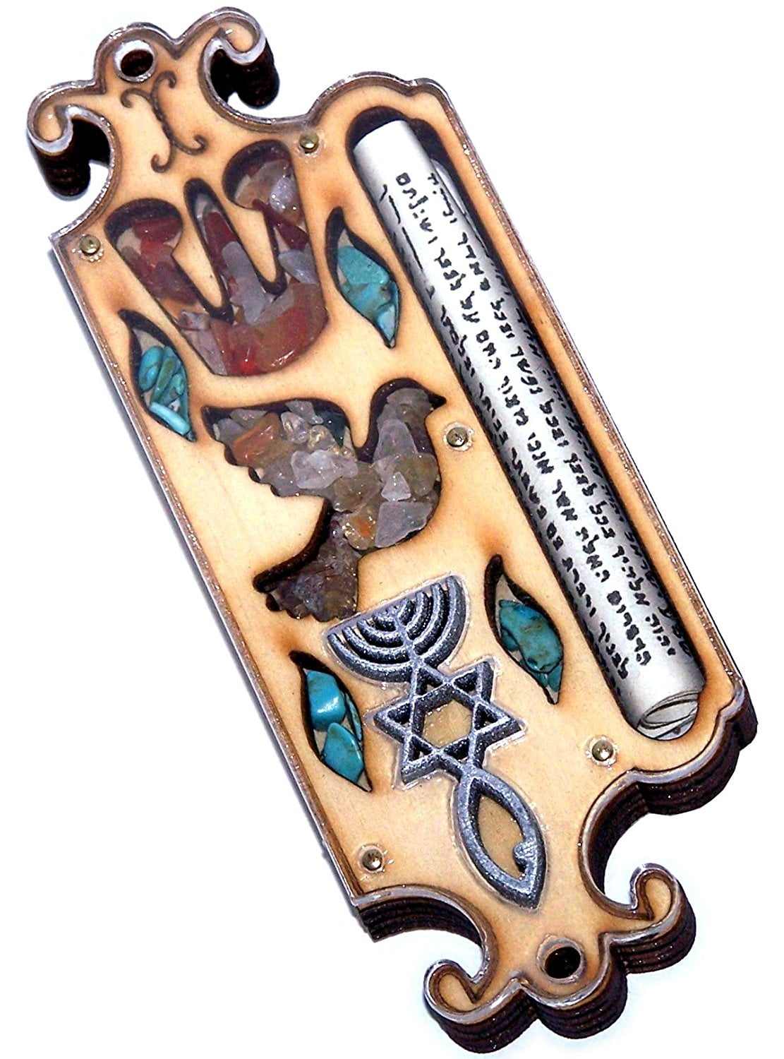 Wooden Messianic Seal Mezuzah case with Messianic Seal 5 Inch with