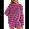 thumbnail image 2 of Conjunto de Pijama de Dos Piezas para Mujer, de Gran Tamaño, con Suéter A Rayas, Top de Larga y Pantalones Cortos. Rosa Roja S, 2 of 5