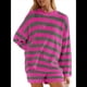 thumbnail image 2 of Conjunto de Pijama de Dos Piezas para Mujer, de Gran Tamaño, con Suéter A Rayas, Top de Larga y Pantalones Cortos. Rosa Roja L, 2 of 5