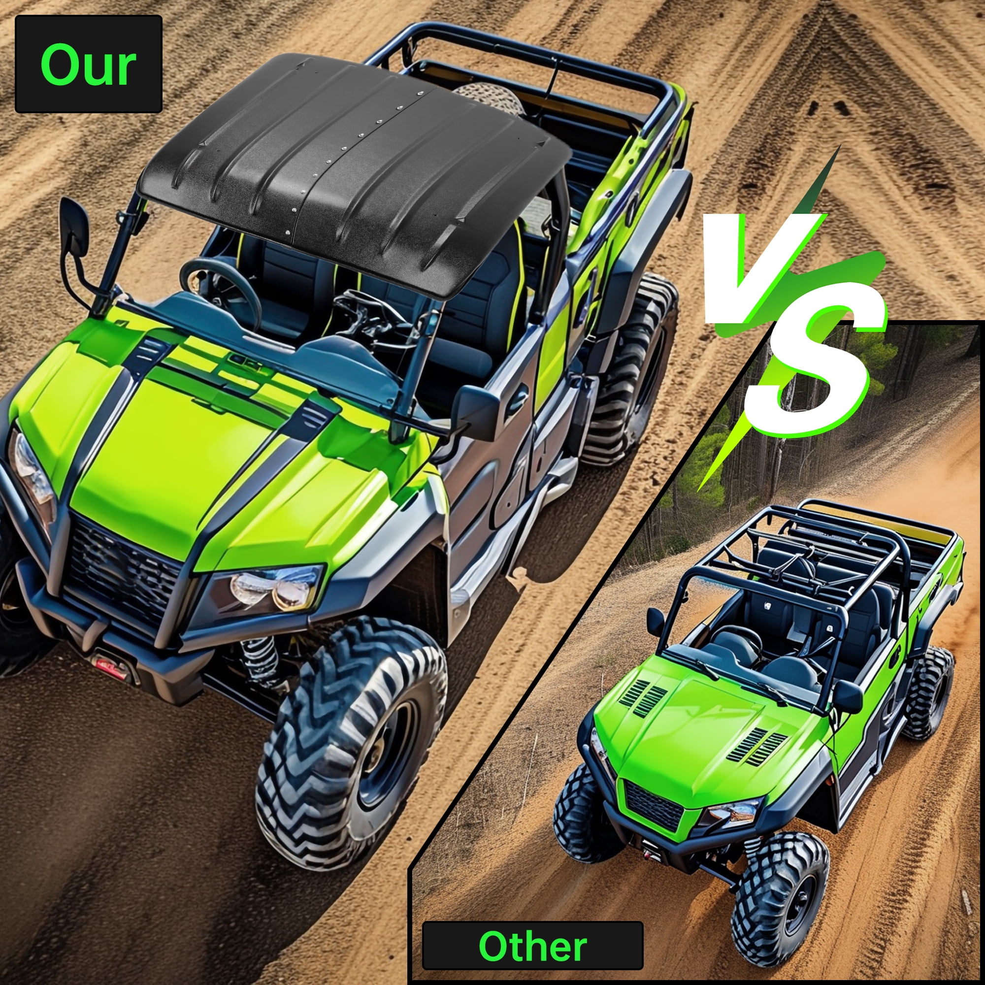 Kojem Hard Roof Top Fit for 2005-2023 Kawasaki Mule 600 610 SX 4X4 UTV Black Plastic KAF600-005B