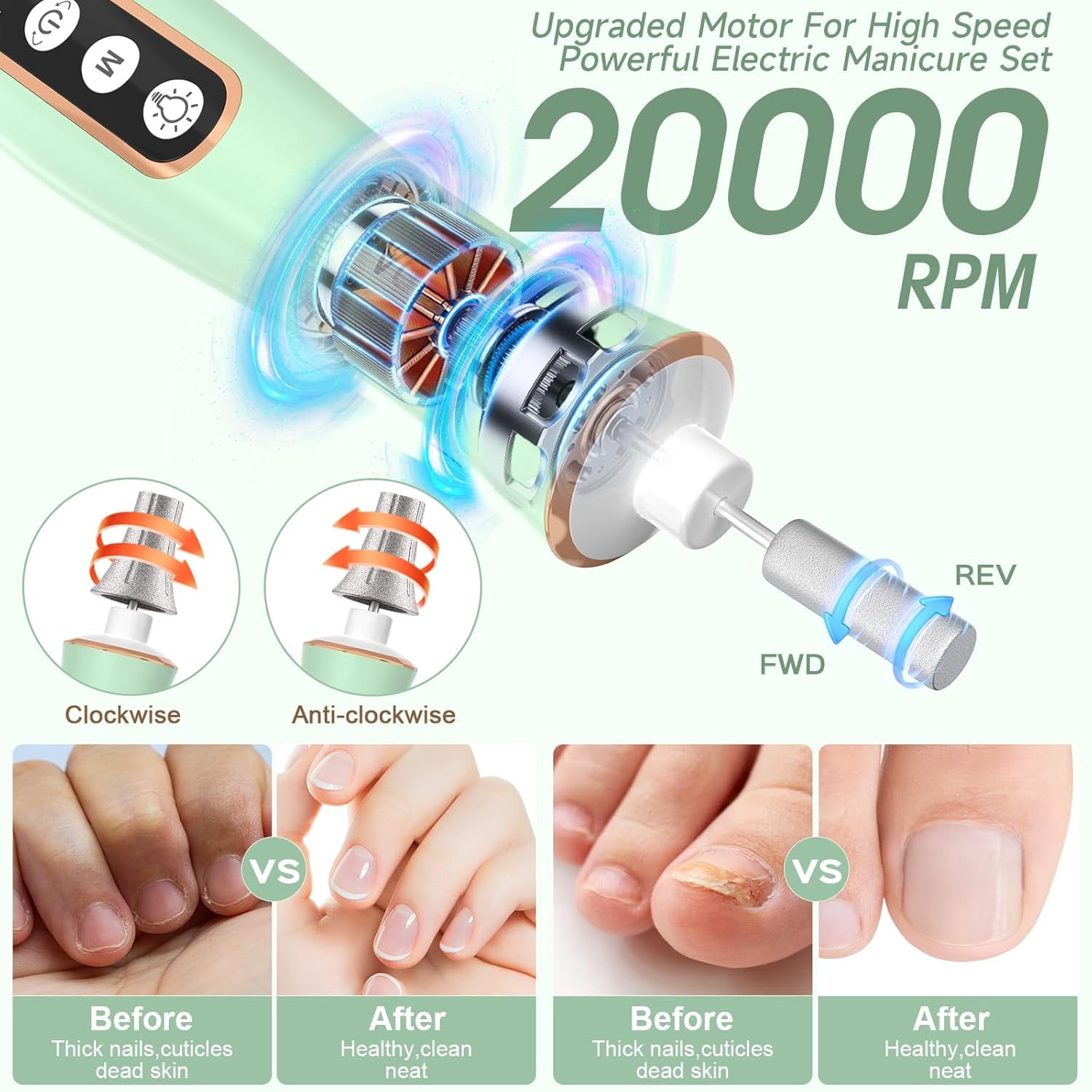 Banral Cordless Nail Drill Kit with LED Light, 10-Speed Manicure & Pedicure Set for Thick Toenails & Cuticle Care, Includes Case
