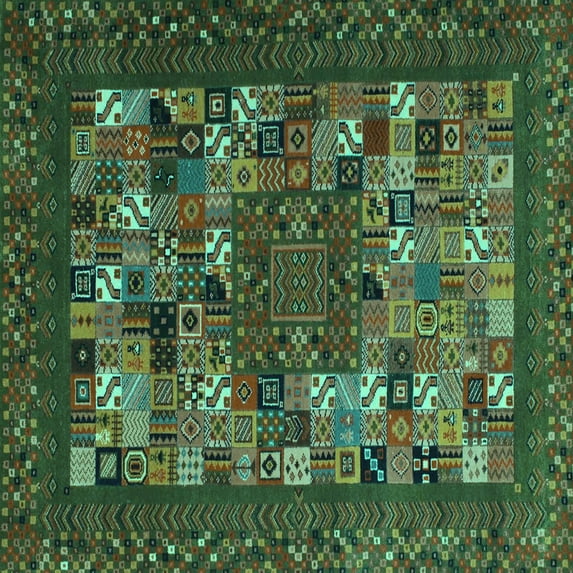 Ahgly Company Machine Washable Indoor Square Abstract Turquoise Blue Contemporary Area Rugs, 3' Square