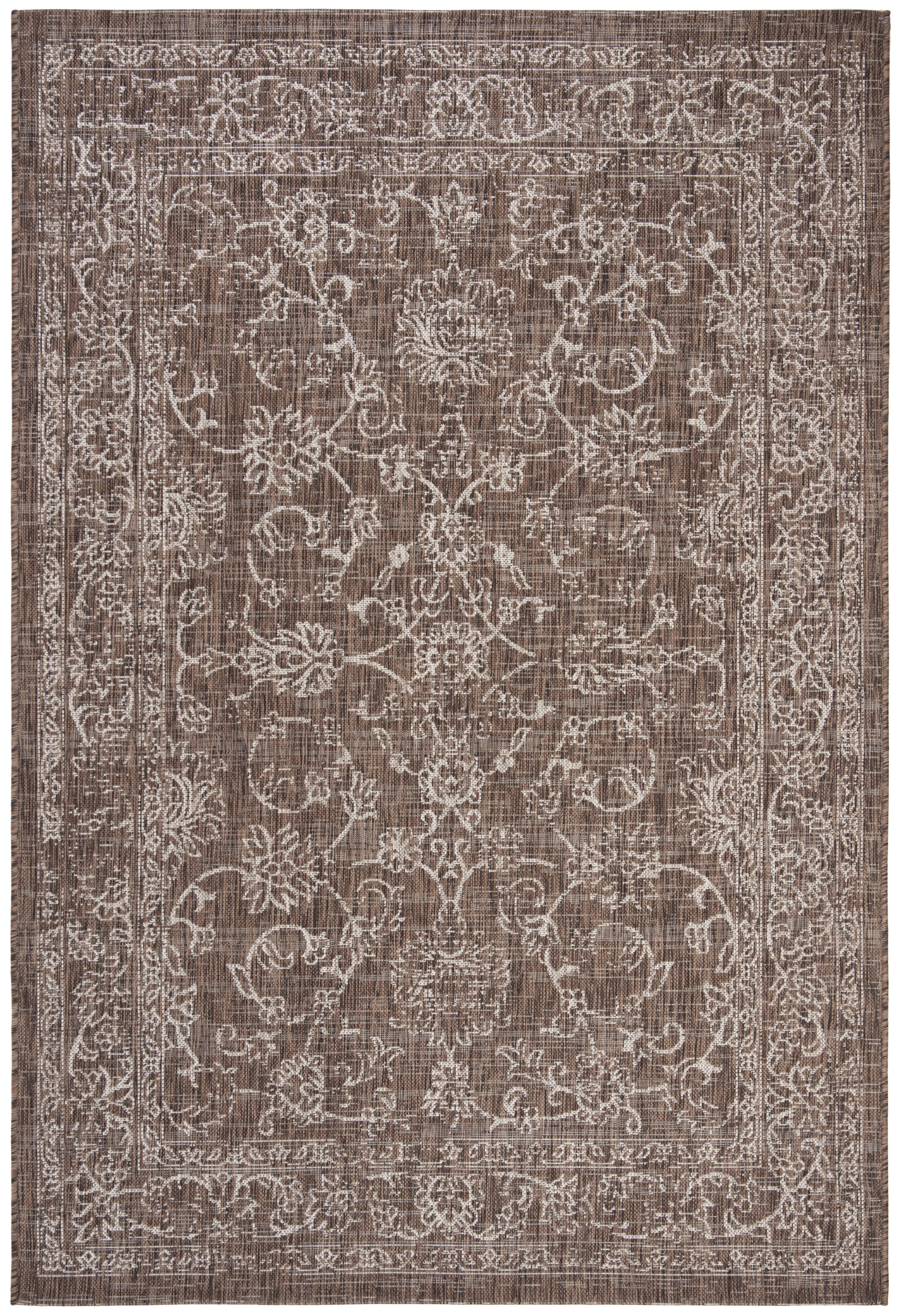SAFAVIEH Courtyard Darin Traditional Indoor/Outdoor Area Rug, 5'3" x 7'7", Brown/Ivory