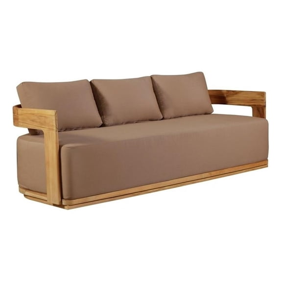 Pemberly Row Contemporary Outdoor Solid Teak Wood Sofa in Light Brown
