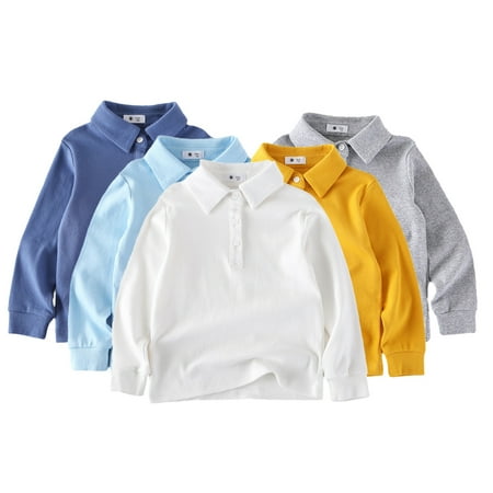 

LYMAYTER Toddler Kids Spring Fall Solid Color T-Shirts for Boys Girls 1-9T Baby Long Sleeve Lapel Cotton Shirts 100% Organic Cotton Tees Shirt Blouse