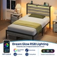 thumbnail image 3 of Greenstell Twin Bed Frame with Storage Headboard,Wood Platform Bed with LED Lights & USB Charging Station, Metal Bed Frame, Light Gray, 3 of 9