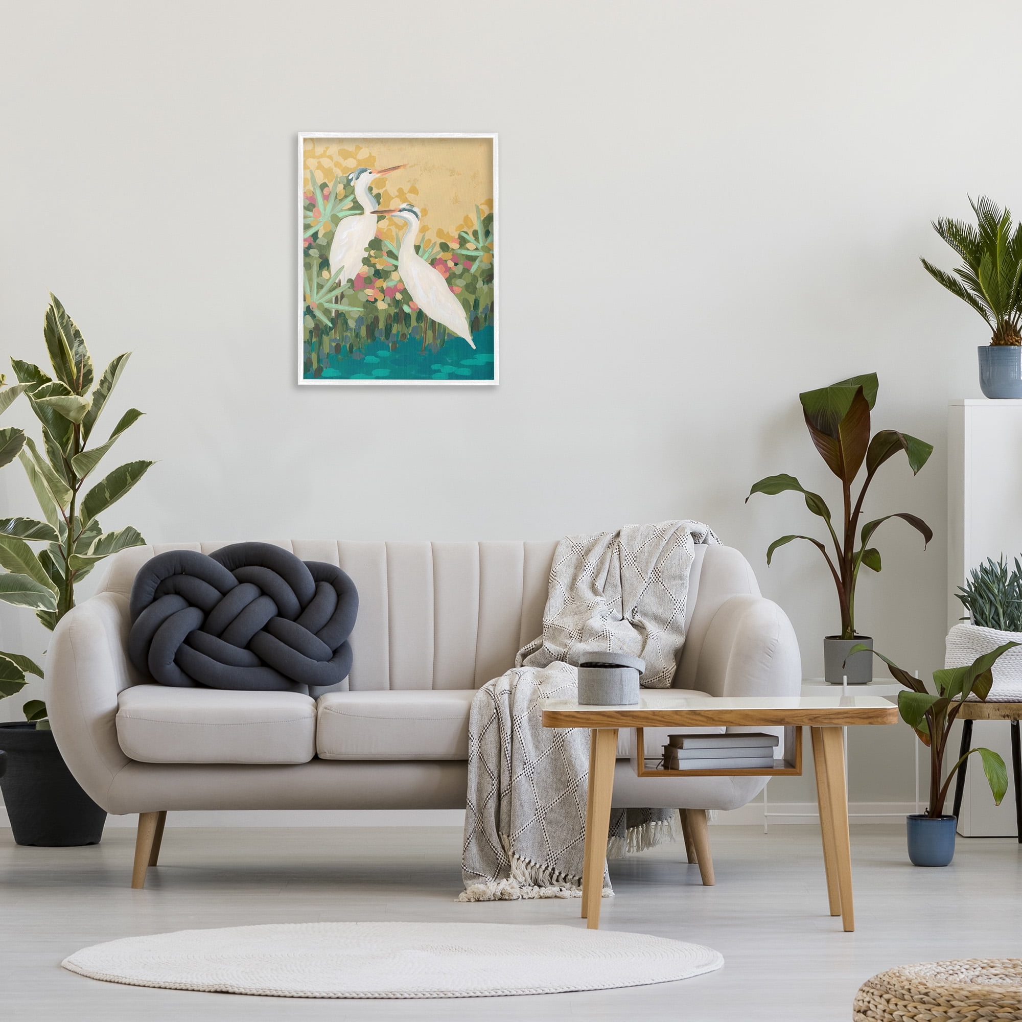 Stupell Industries Modern Birds at Pond's Edge Animals & Insects Painting White Framed Art Print Wall Art, 24 x 30