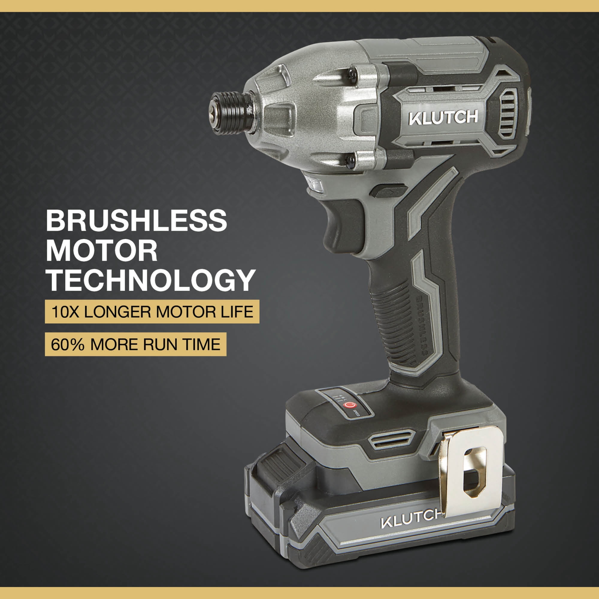 Klutch 1/4in. Impact Driver Kit, KLiQ 20V, 200 Ft./Lbs. Breakaway Torque, Brushless, Cordless, 2.0Ah