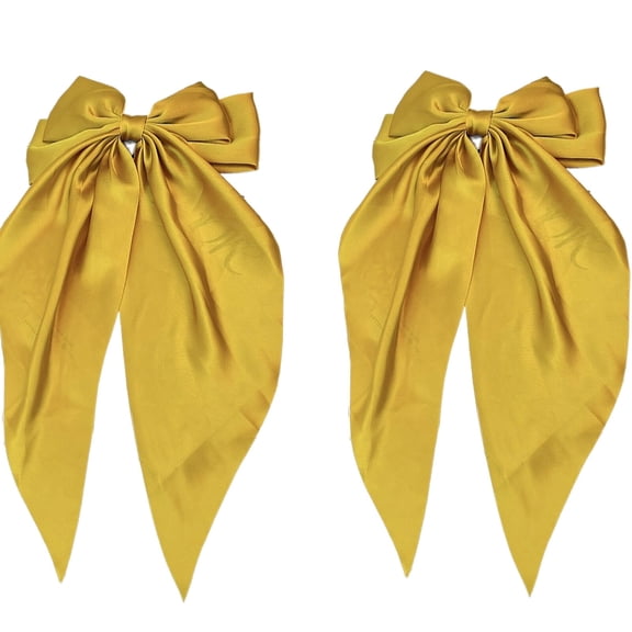 SELVORIA 2 Pcs Big Bows for Girls,15" Secure Spring Clip Kids Hair Accessories for Girls,3D Double-Layered Bow Hair Ribbons,Yellow