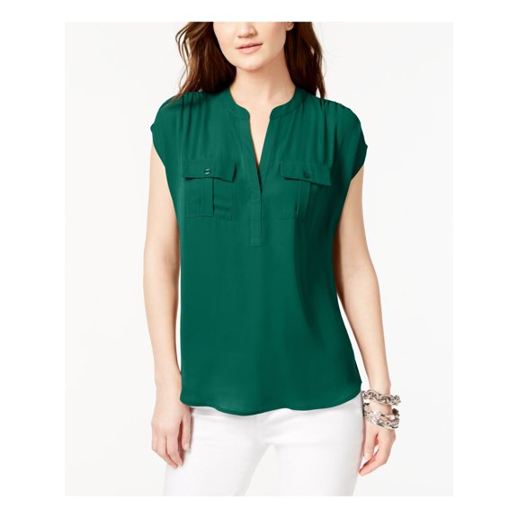 INC Womens Mixed Media Split Neck Blouse