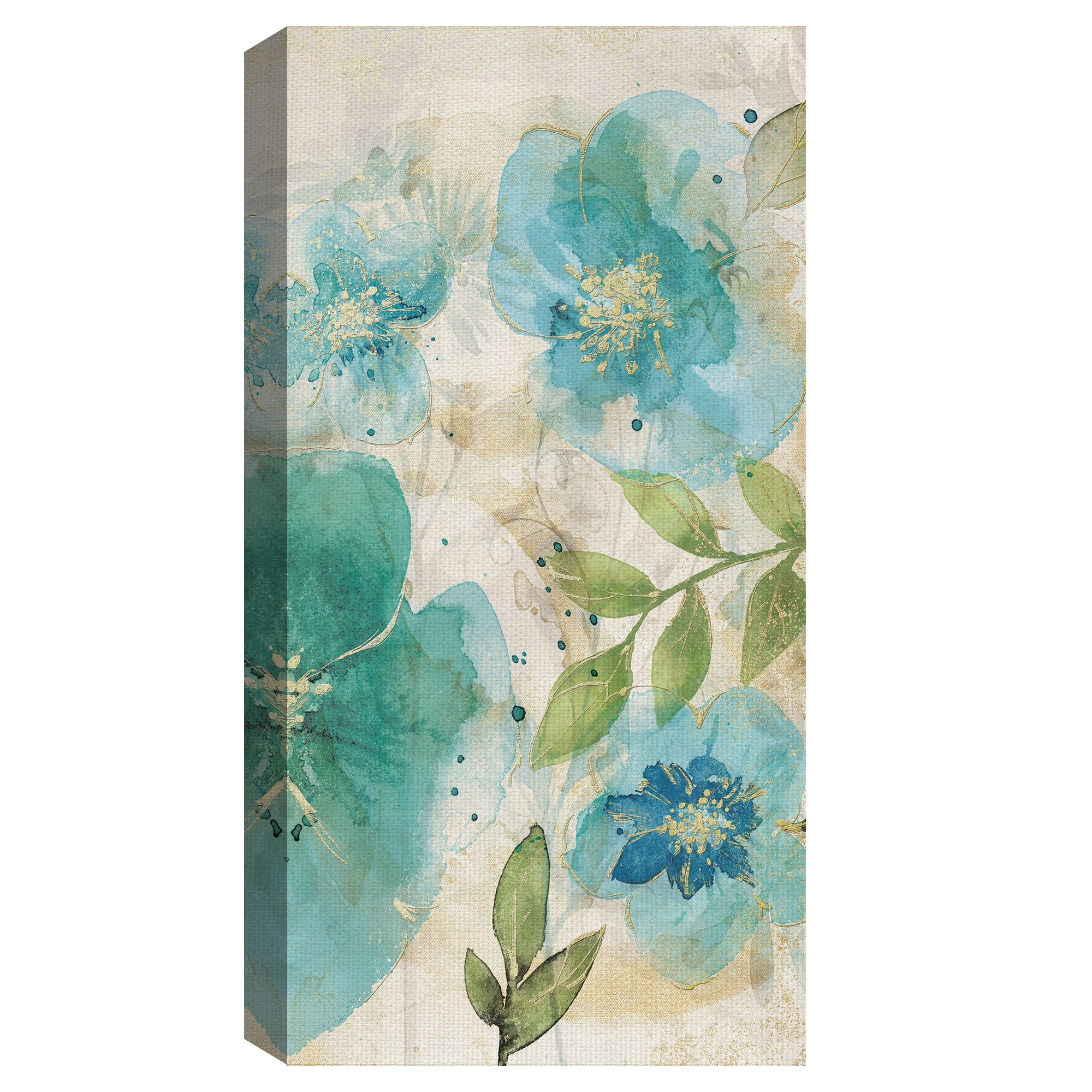 Masterpiece Art Gallery Aqua Petals II Watercolor Flower By Willowbrook Canvas Art Print 24" x 48"