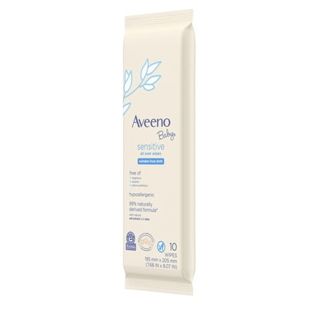 Aveeno Baby Sensitive All Over Baby Wipes, Fragrance-Free, 1 Resaleable Pack (10 Total Wipes)