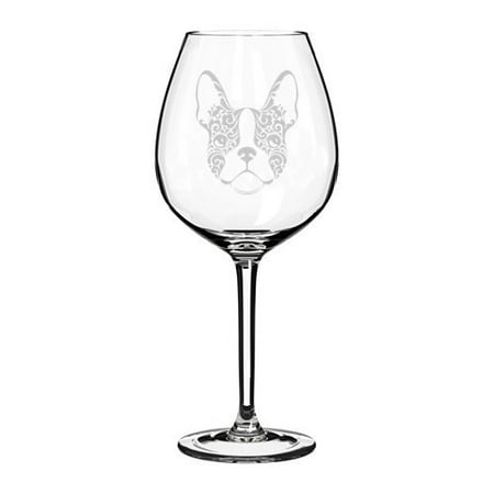 Wine Glass Goblet Frenchie French Bulldog Face Floral (20 oz Jumbo)