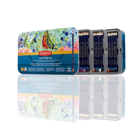 Set de lápices de acuarela Derwent Inktense 100 con estuche de hojalata