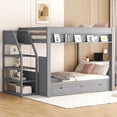 thumbnail image 3 of Wood Full Size Convertible Bunk Bed with Storage Staircase, Bedside Table, and 3 Drawers(Gray), 3 of 12