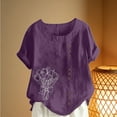 thumbnail image 4 of LEKWK Plus Size Womens Linen Short Sleeve Tops Tulip Sketch Print Round Neck Graphic Tees Summer Tops Vintage Graphic Side Button Holiday Party Wear, 4 of 5