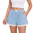 thumbnail image 2 of RYRJJ Womens Lace Trim Boxer Shorts Pajama Gingham Shorts Y2K Summer Casual Lounge Sleep Striped Beach Bottoms(Light Blue,S), 2 of 5