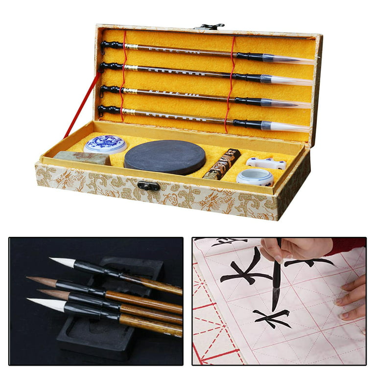Brush Writing Painting Set Chinese Calligraphy 11 Set Box Supplies Gift for  Beginner Students Chinese Traditional Calligraphy Four Treasures