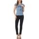 thumbnail image 2 of Blusa de mujer INSPIRE CHIC con lunares, cuello con lazo, mangas acampanadas, top para trabajar en color gris azul, 2 of 6