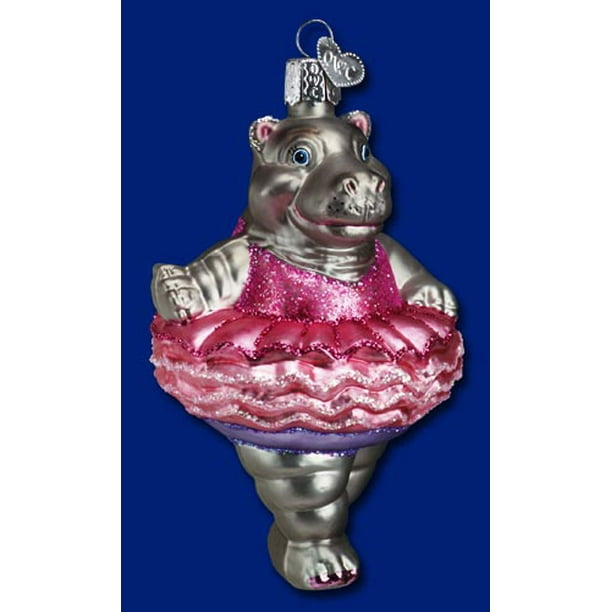 Old World Christmas Twinkle Toes Ballerina Hippo Glass Ornament 12125 FREE  BOX