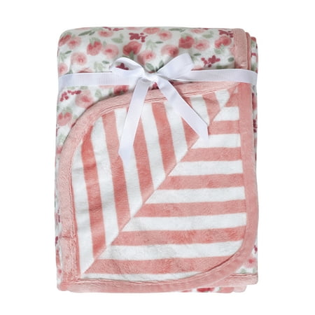 Modern Moments by Gerber Baby & Toddler Girls Reversible Plush Blanket, Pink Floral