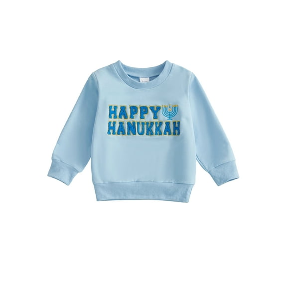 Spewahor Toddler Boy Girl Hanukkah Sweatshirt Letter Embroidery Long Sleeve Round Neck Pullover Loose Tops