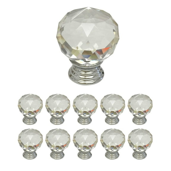 Clear Glass Cabinet Knobs Round 1.5 Inch Projection, 30mm dia. 10 pcs