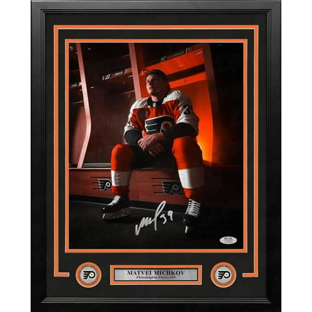 Matvei Michkov in the Locker Room Philadelphia Flyers Autographed 11" x 14" Framed Hockey Photo - PSA Authenticated