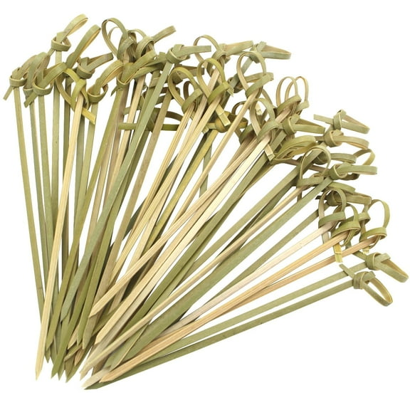 100 Pcs Bamboo Knotted Cocktail Picks, 4.7" Toothpicks Skewers with Looped Knot for Appetizers, Mini Food Sticks Fancy Tooth Picks for Party Drinks Fruit Charcuterie Cocktail Garnish Accessories
