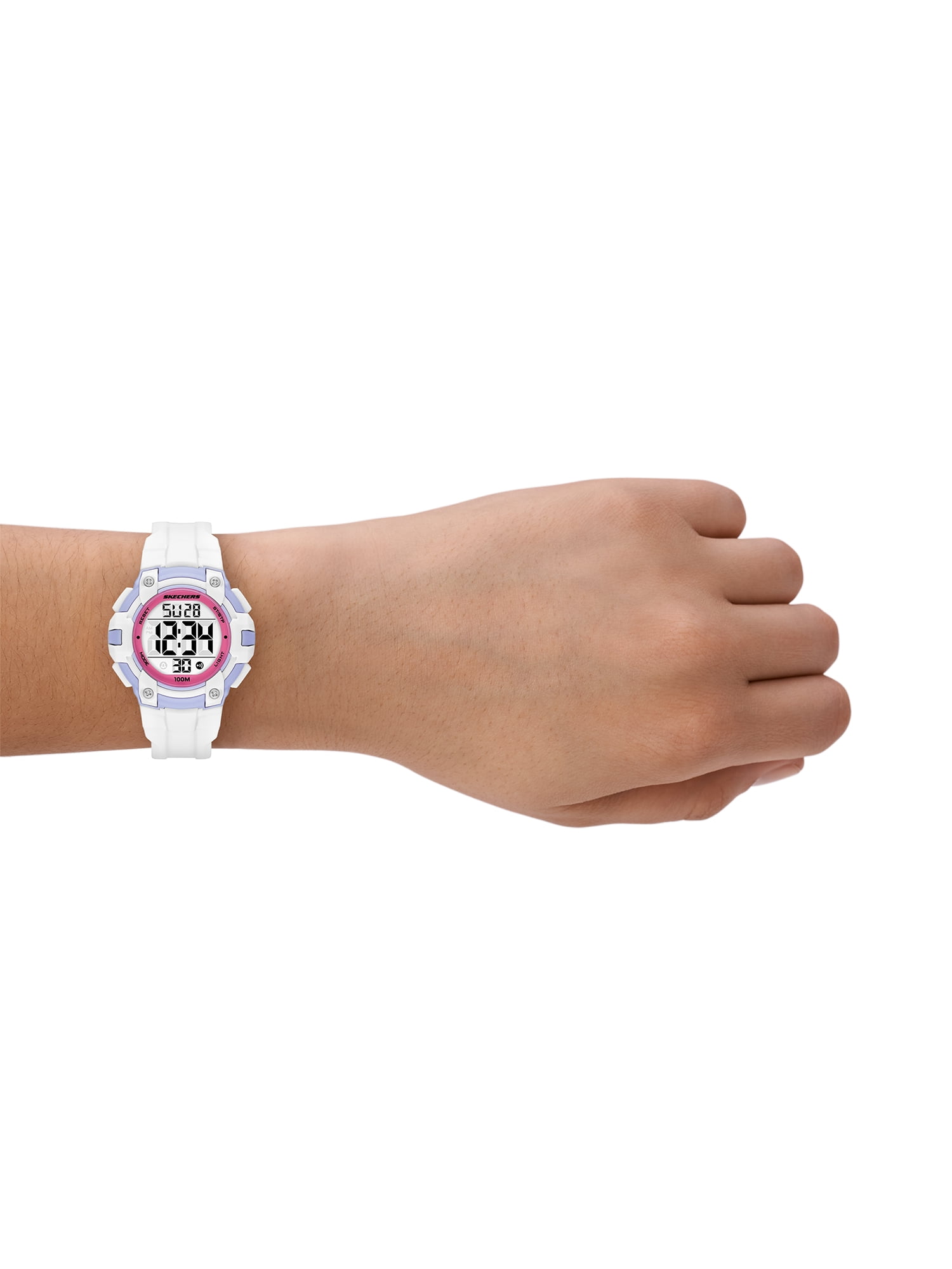 Skechers Women's Anoka Digital, White Polycarbonate Wristwatch, SR2151W