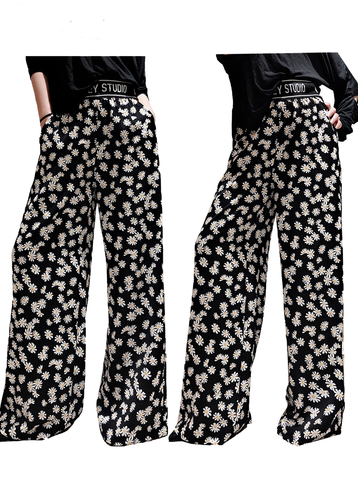 Sexy Dance - Flared Wide Leg Pants For Lady Elastic Waist Trousers Womens Casual Loose Palazzo 