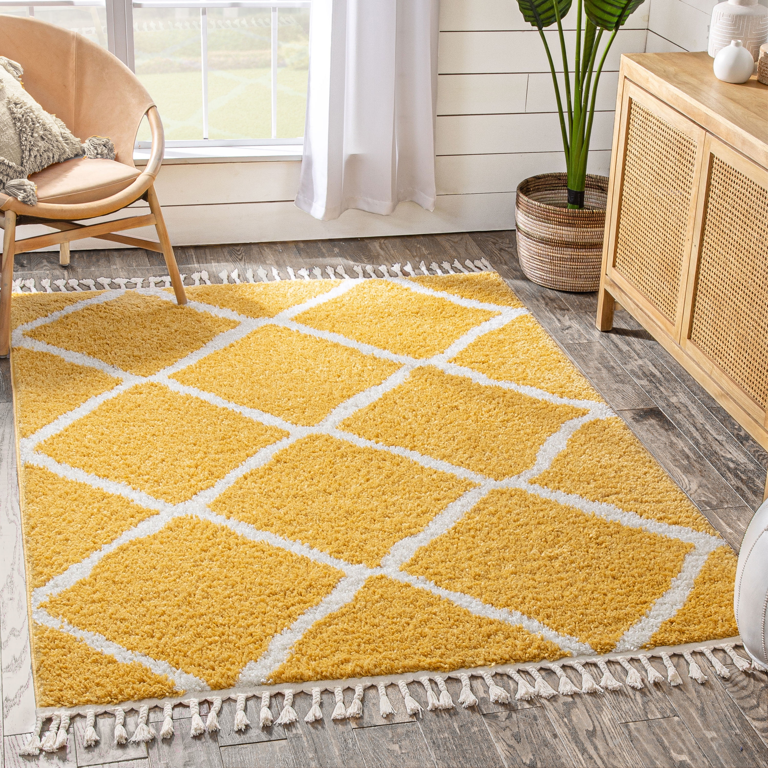 Well Woven Cabana Geometric Moroccan Trellis Area Rug, Yellow