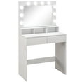 thumbnail image 1 of HOMCOM Vanity Table with LED Mirror, Makeup Desk with 2 Drawers, White, 1 of 10
