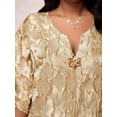 thumbnail image 6 of Gold Floral Jacquard Maxi Tunic Dress With Batwing Sleeves, Front Split, Notched V-Neck, Ornamental Buttons, 6 of 7