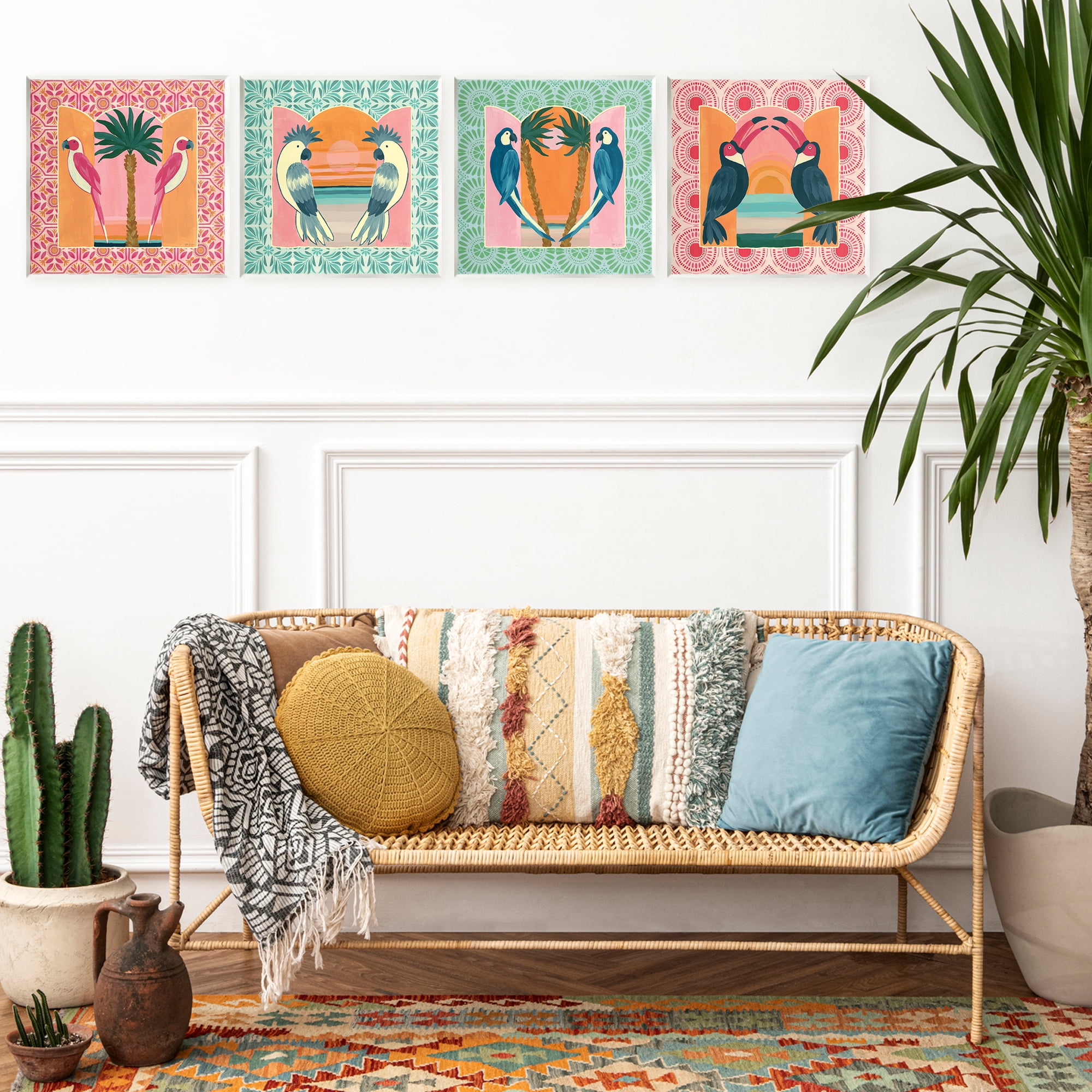 Stupell Industries Patterned Twin Bird Symmetry 4 Piece Wall Plaque Art Set, design by Yvette St. Amant