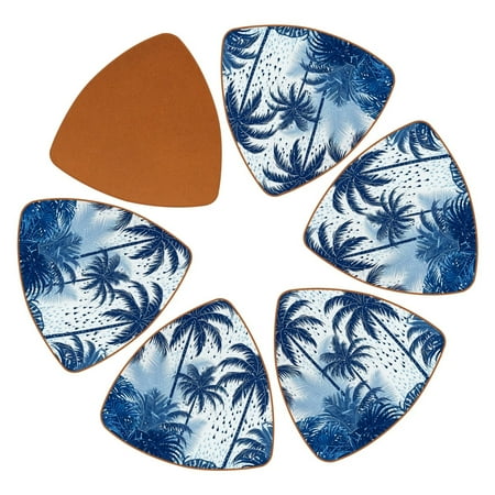 

YZUOUZY Coasters Coaster 6 Pieces Triangle Microfiber Leather Coffee Table Coasters Beautiful Wood Pattern Palm Trees