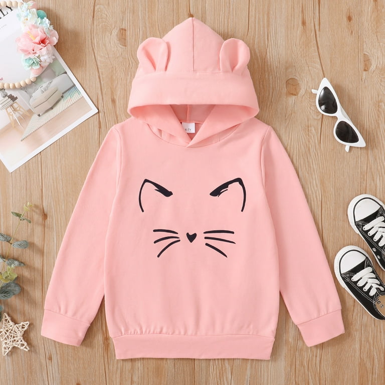 Kid Girl Funny Cat Print Pullover Long Sleeve Hoodies Top Kid Girl Funny Cat Print Pullover Long Sleeve Hoodies Top