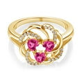 thumbnail image 2 of Gem Stone King 18K Yellow Gold Plated Silver Heart Pink Created Sapphire 3-Stone Ring for Women (1.82 Cttw, Heart Shape 4MM, Gemstone September Birthstone, Size 9), 2 of 4
