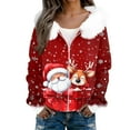 thumbnail image 4 of Women's Fashion Casual Sweater Zipper Cardigan, Christmas Themed Print Plush Hooded Jacket for Seasonal Holiday Cheer and Style,Vermilion,XL, 4 of 6