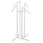 SSWBasics White 4-Way Clothes Rack with Slant Arms - Sturdy Garment Rack for Retail Display - Versatile Hanging Clothes Rack for Organized Clothing Storage